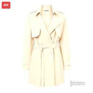 Mid Length Trench Coat Double Breasted Belted Business Casual Outerwear